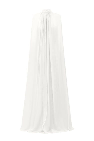 White Pearl Square Mesh Lace Column Dress with Silk Shawl - IHF STUDIO
