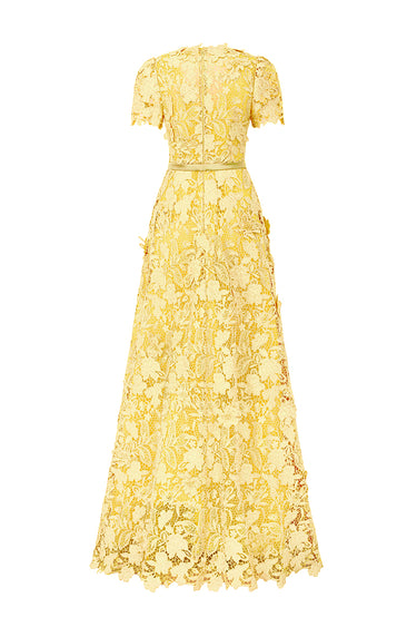 Yellow Floral Garden Short Sleeves A-Line Maxi Dress - IHF STUDIO